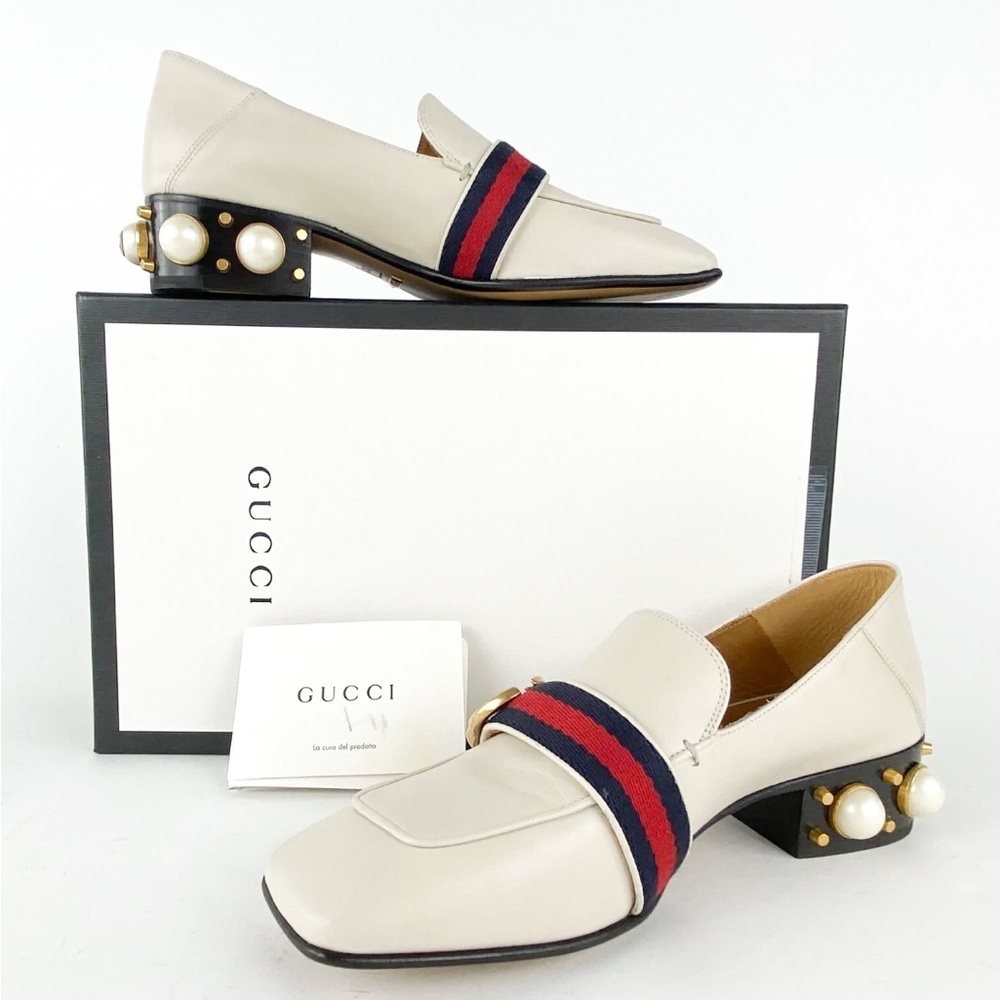 ✨Sold✨ NIB Gucci Authentic Peyton Web Stripe Leather Loafers Size 6.5 7.5 - Picture 4 of 10